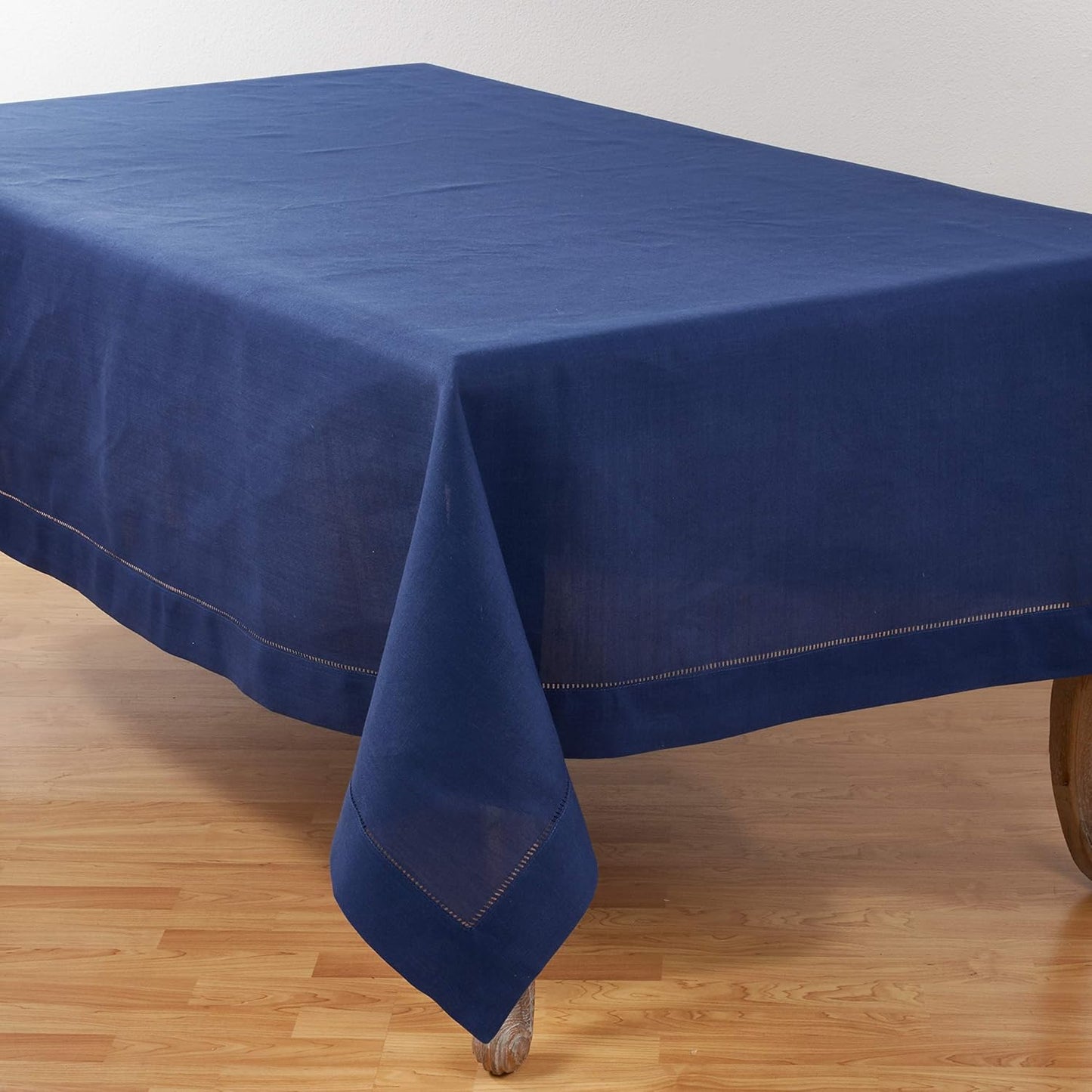 Hemstitched Border Tablecloth in Navy Blue for Elegant Dining
