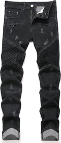 RXXKKK Men's Classic Zipper Biker Regular Fit Flex Jean (Style R1CQ)