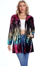 Women's Sequin Open Front Blazer - Long Sleeve Sparkly Coat