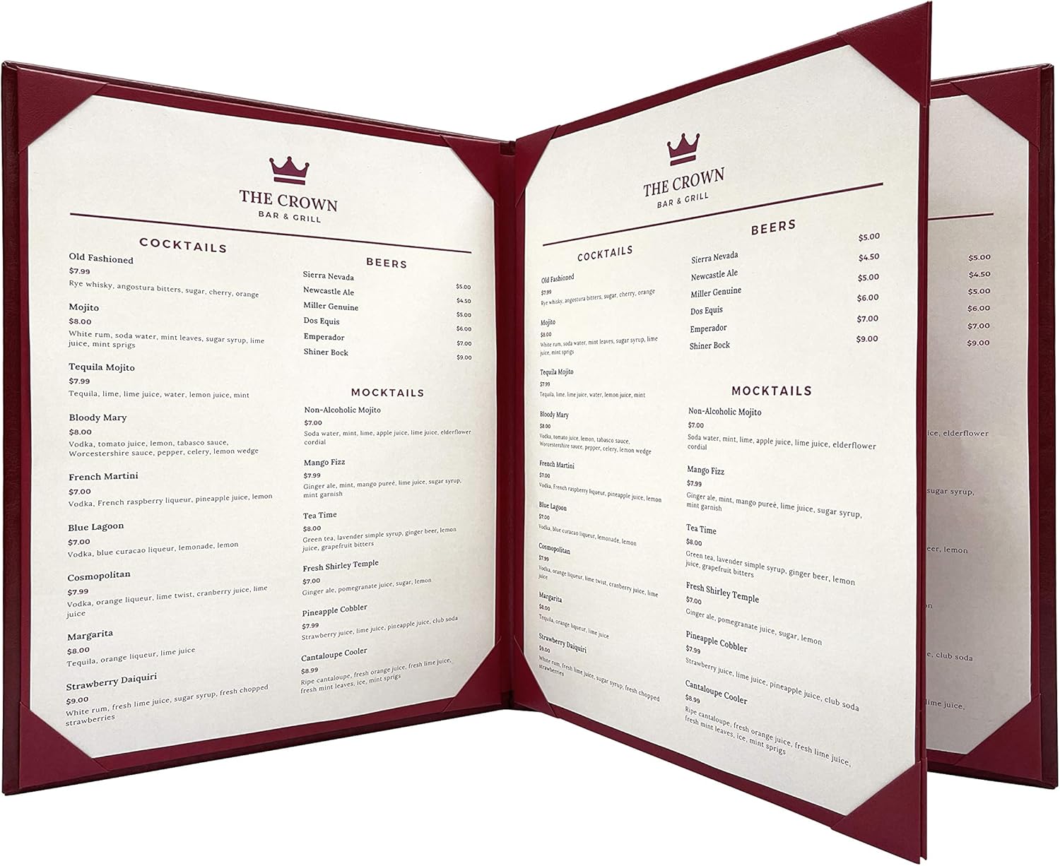 Goodsmart Columbia Casebound Menu Covers 5-Pack for Restaurants