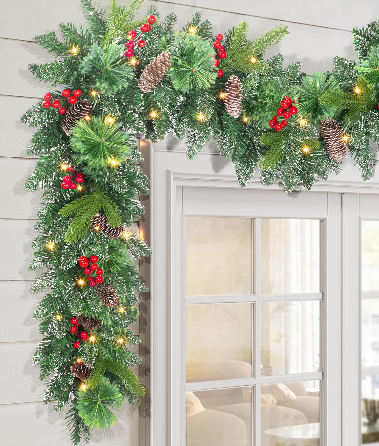 Pre-lit Christmas Garland 9FT with 100 Warm Lights for Decor