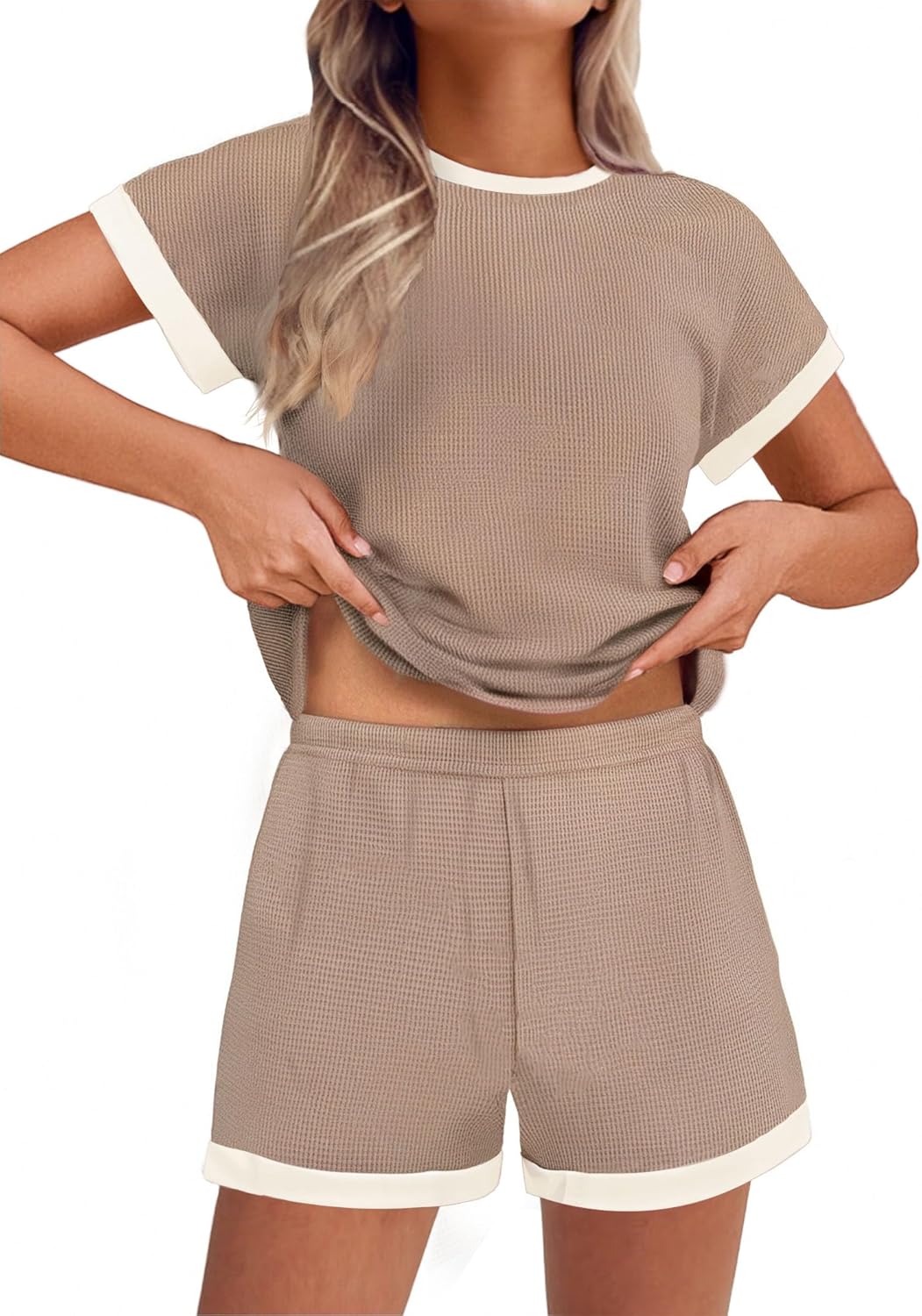 Ekouaer Waffle Knit Lounge Set for Women - Stylish and Comfy