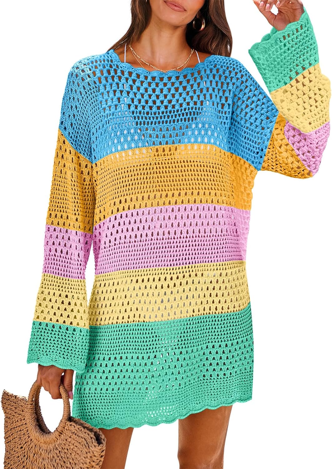 ANRABESS Women Swimsuit Crochet Swim Cover Up for Summer Fun