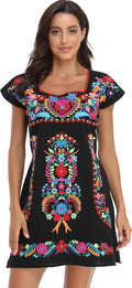 Women Mexican Embroidered Dress Ruffle Collar Sleeveless - Easy