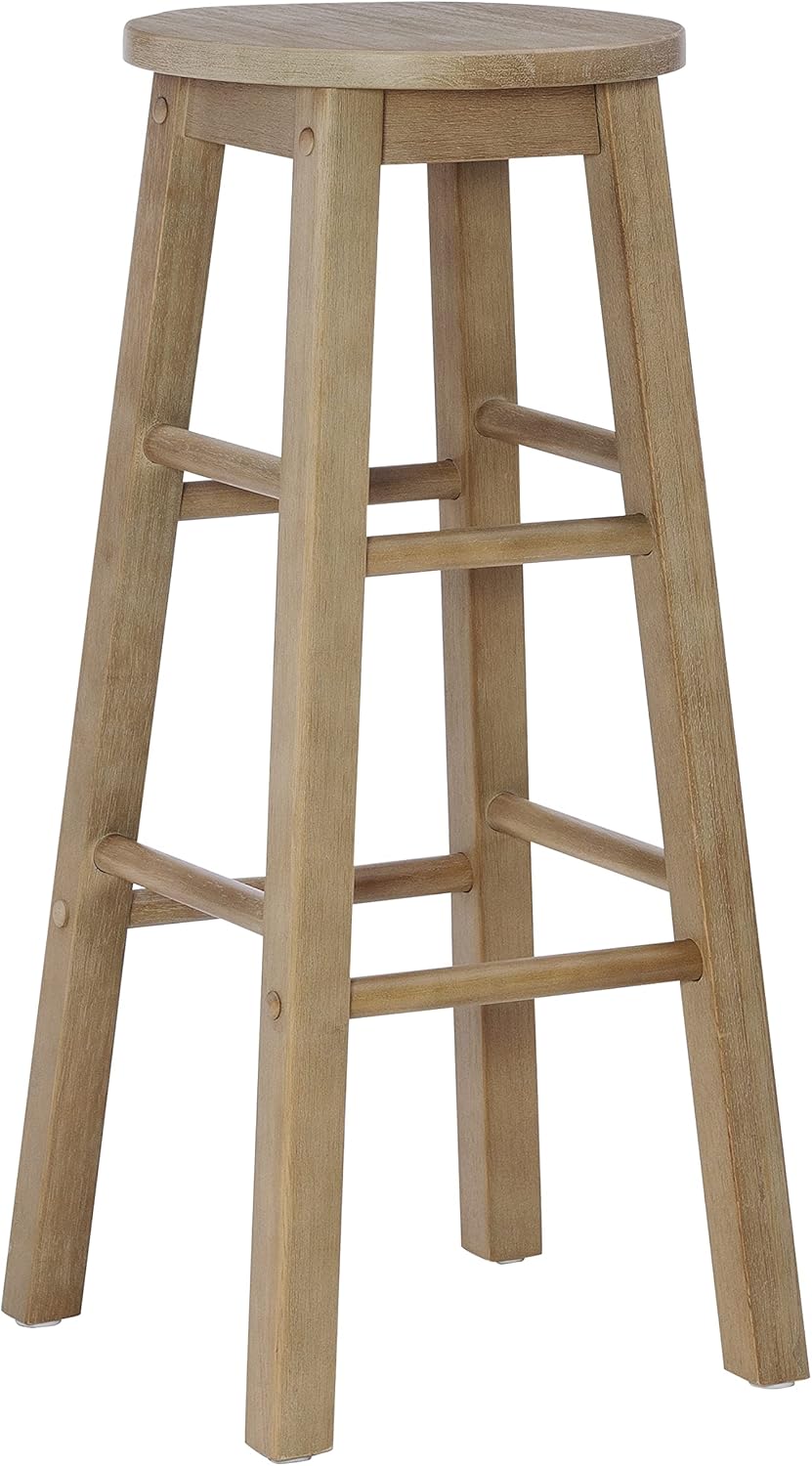 Linon Zeke Grey Wash Barstool with Round Seat for Comfort
