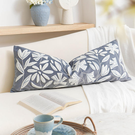 Blue Velvet Decorative Lumbar Pillow Cover for Modern Homes