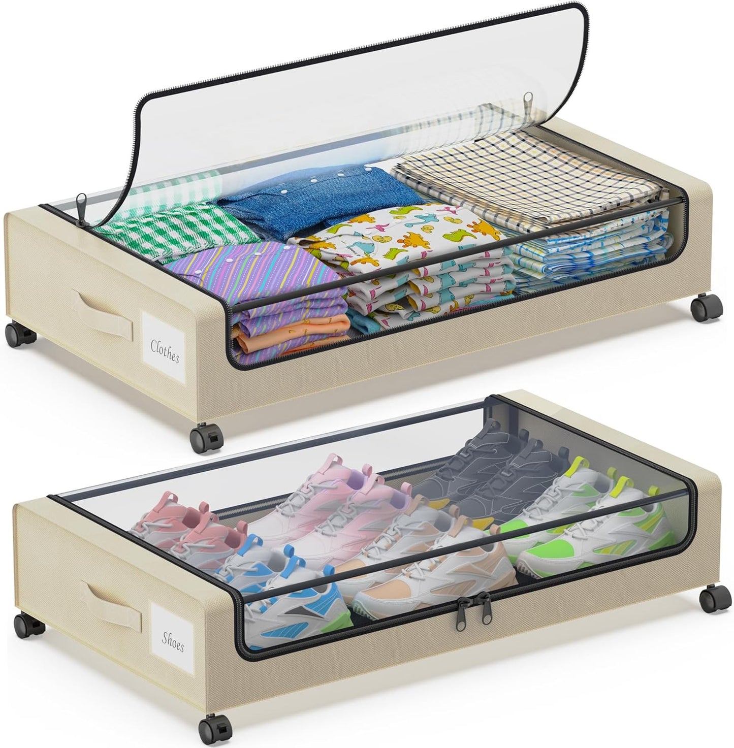 Under Bed Storage with Wheels, XXL 60L Organizer Bins for Clutter