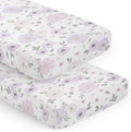 Baby Crib Sheets Set Purple Grey Boho Floral - Snug Fit