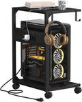 2 Tier Computer Tower Stand with Charging Station - Rolling CPU Holder