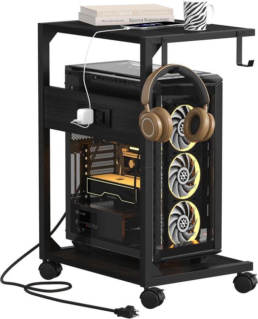 2 Tier Computer Tower Stand with Charging Station for Home Office