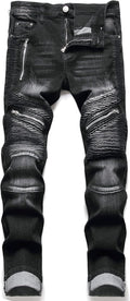 RXXKKK Men's Classic Zipper Biker Regular Fit Flex Jean (Style T5C3)