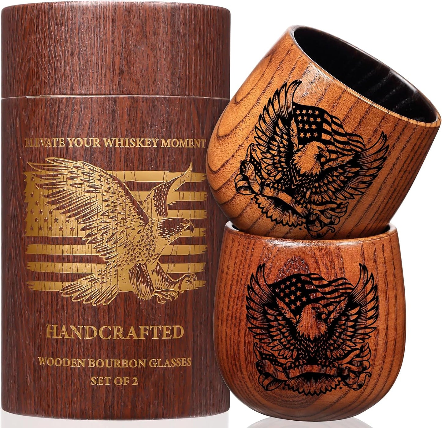 Wooden Whiskey Glass Set with Eagle Design for Every Occasion