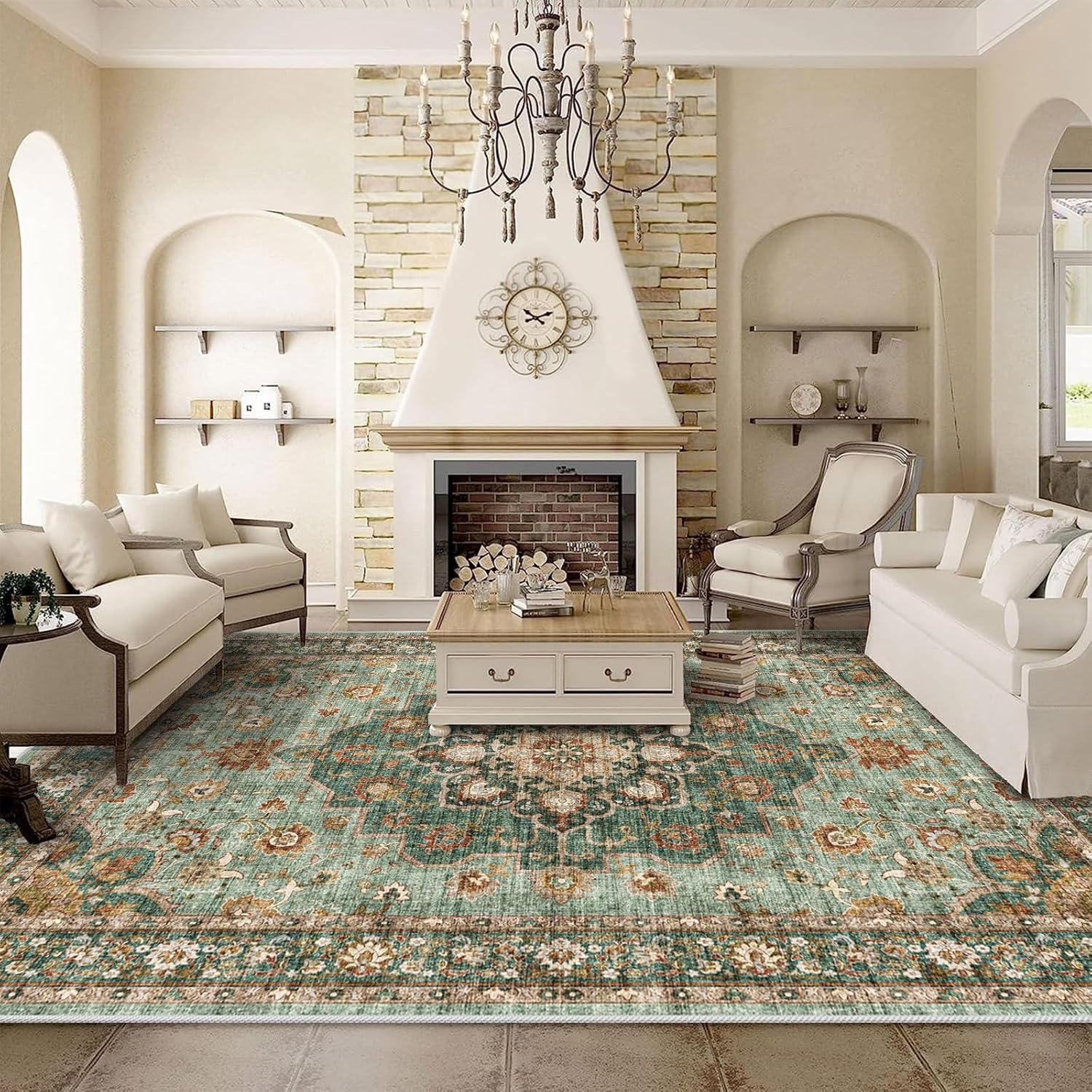 Washable Oriental Area Rug - 9x12 Soft Carpet for Living Room