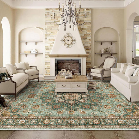 Washable Oriental Area Rug - 9x12 Soft Carpet for Living Room
