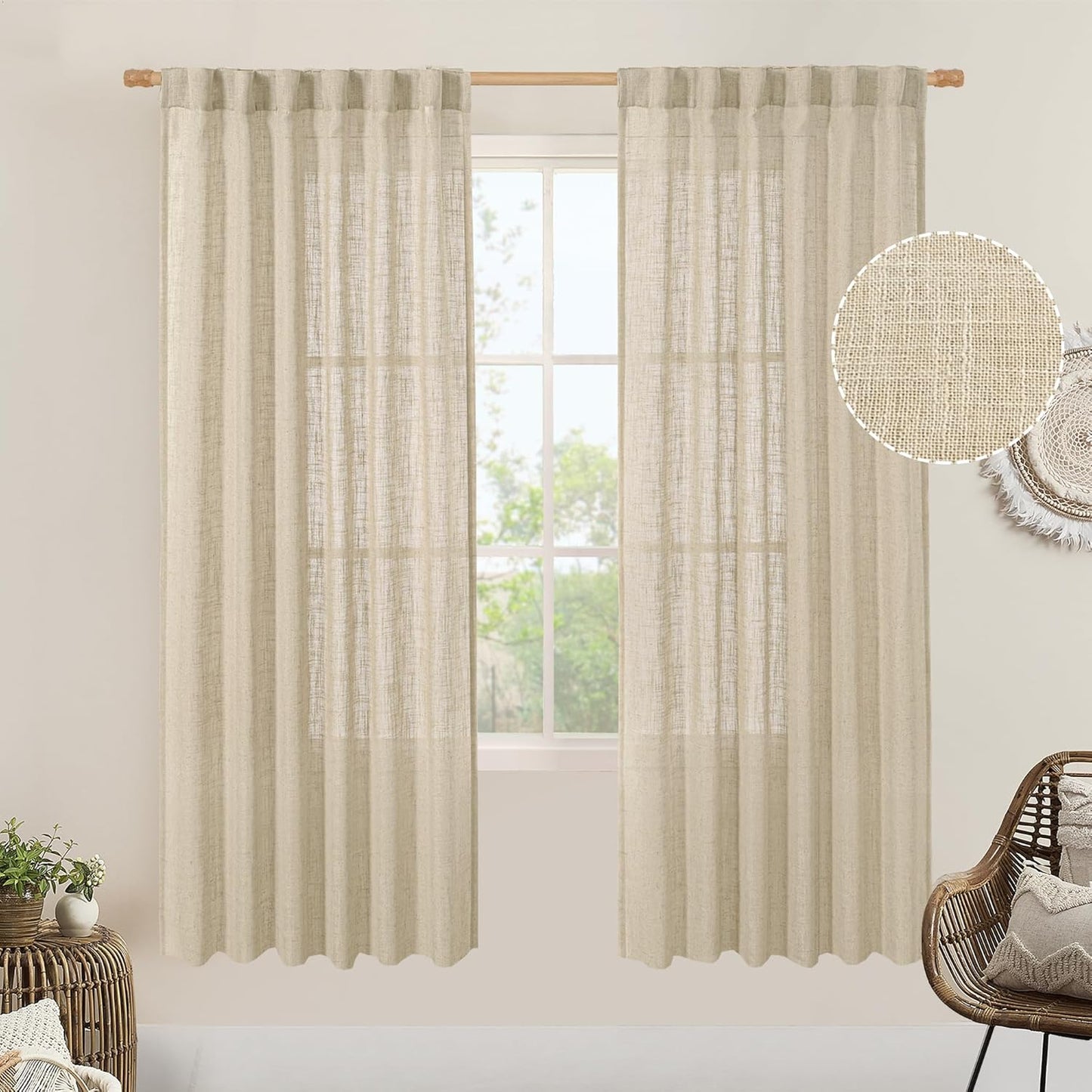 Light Filtering Linen Curtains for Bedroom and Living Room