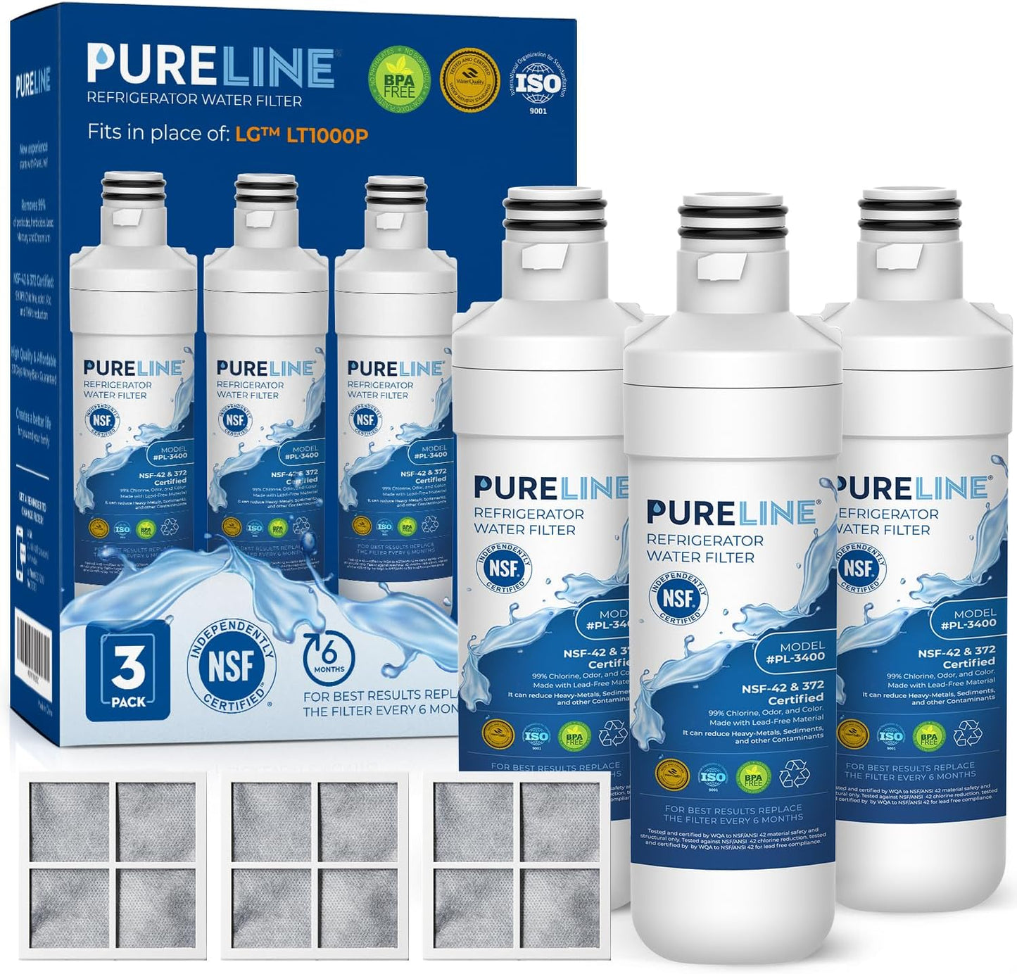 Pureline LT1000PC Refrigerator Water Filter Replacement Pack