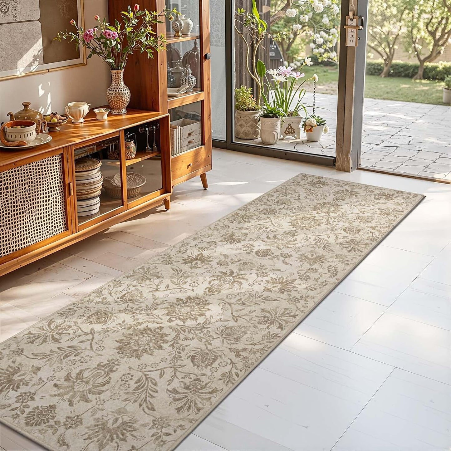 Vintage-Inspired Floral Runner Rug for Kitchen and Hallway