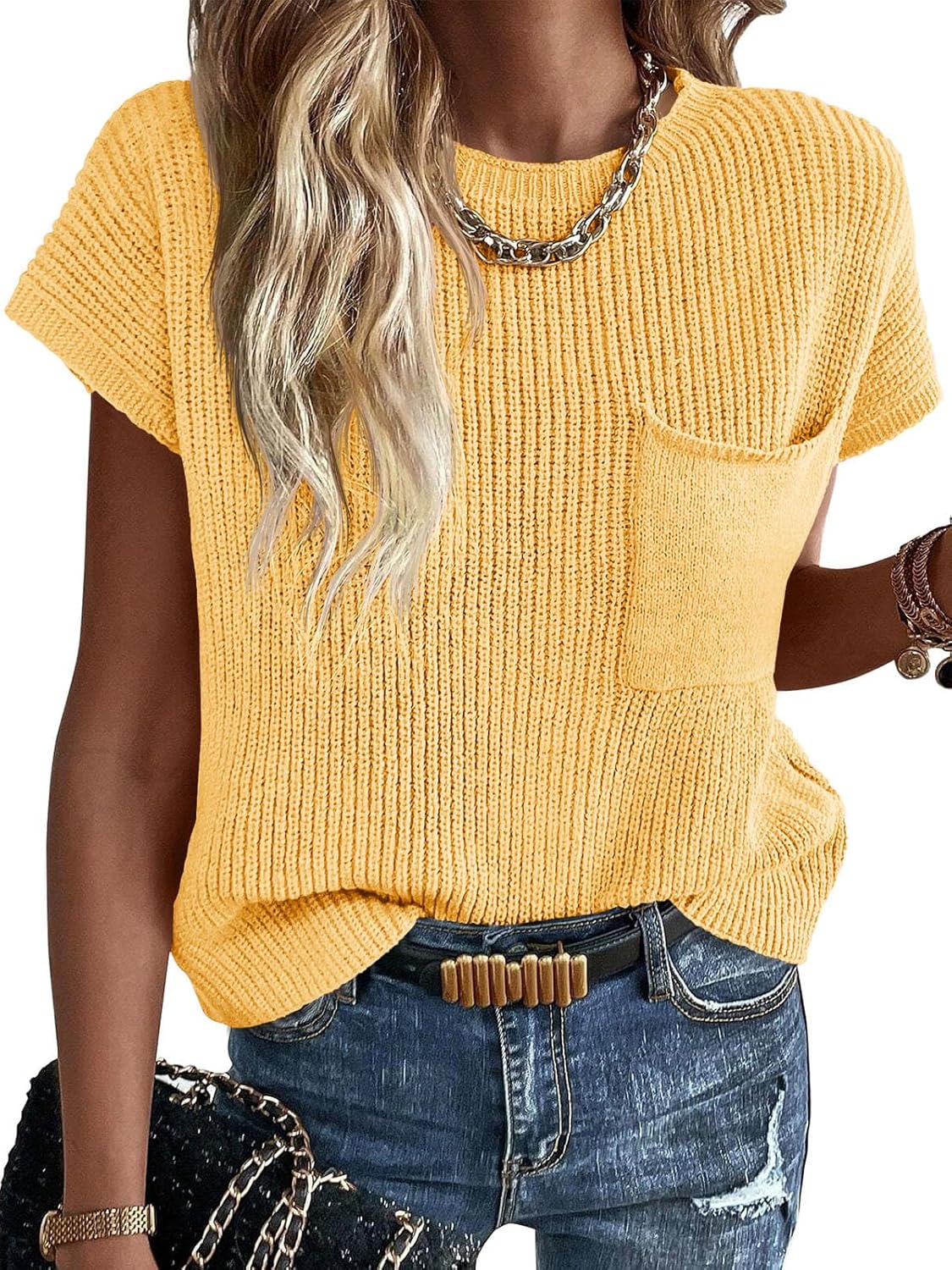 Imily Bela Summer Fall Short Sleeve Sweater Vest for Women