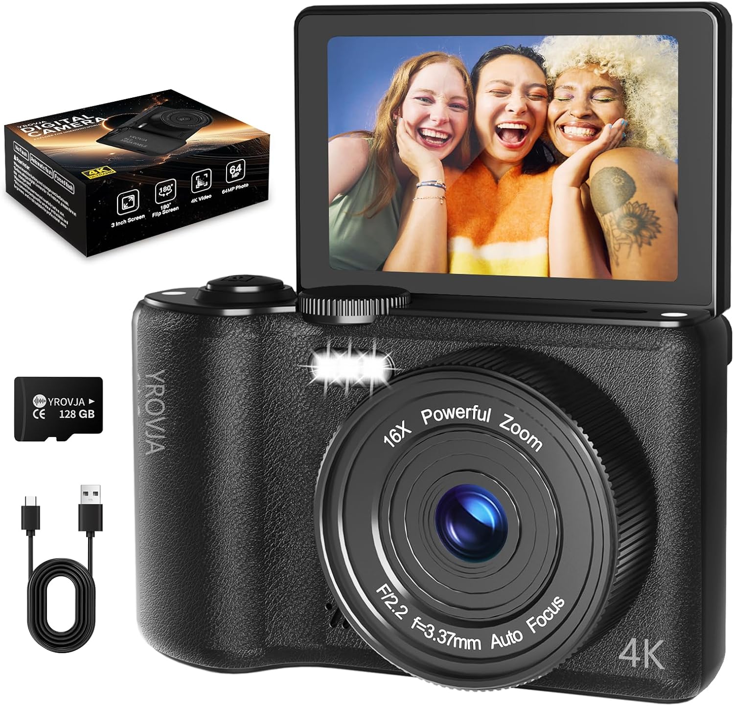 4K Digital Camera for Photography and Video with 64MP Quality