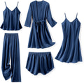 Silk Pajamas for Women 5Pcs Set - Satin Robe Cami Shorts PJs