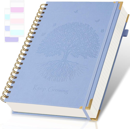 Amanple Blue Leather Journal: 300pgs College Ruled A5 Notebook