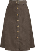 Corduroy Midi A-Line Skirt for Women - High Waist Button Front