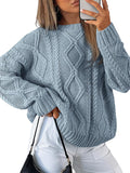 Trendy Queen Women's Oversized Cable Knit Crewneck Sweater - Cozy Our