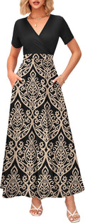 Women's Summer Maxi Wrap Dress V Neck with Pockets - Flattering Fit
