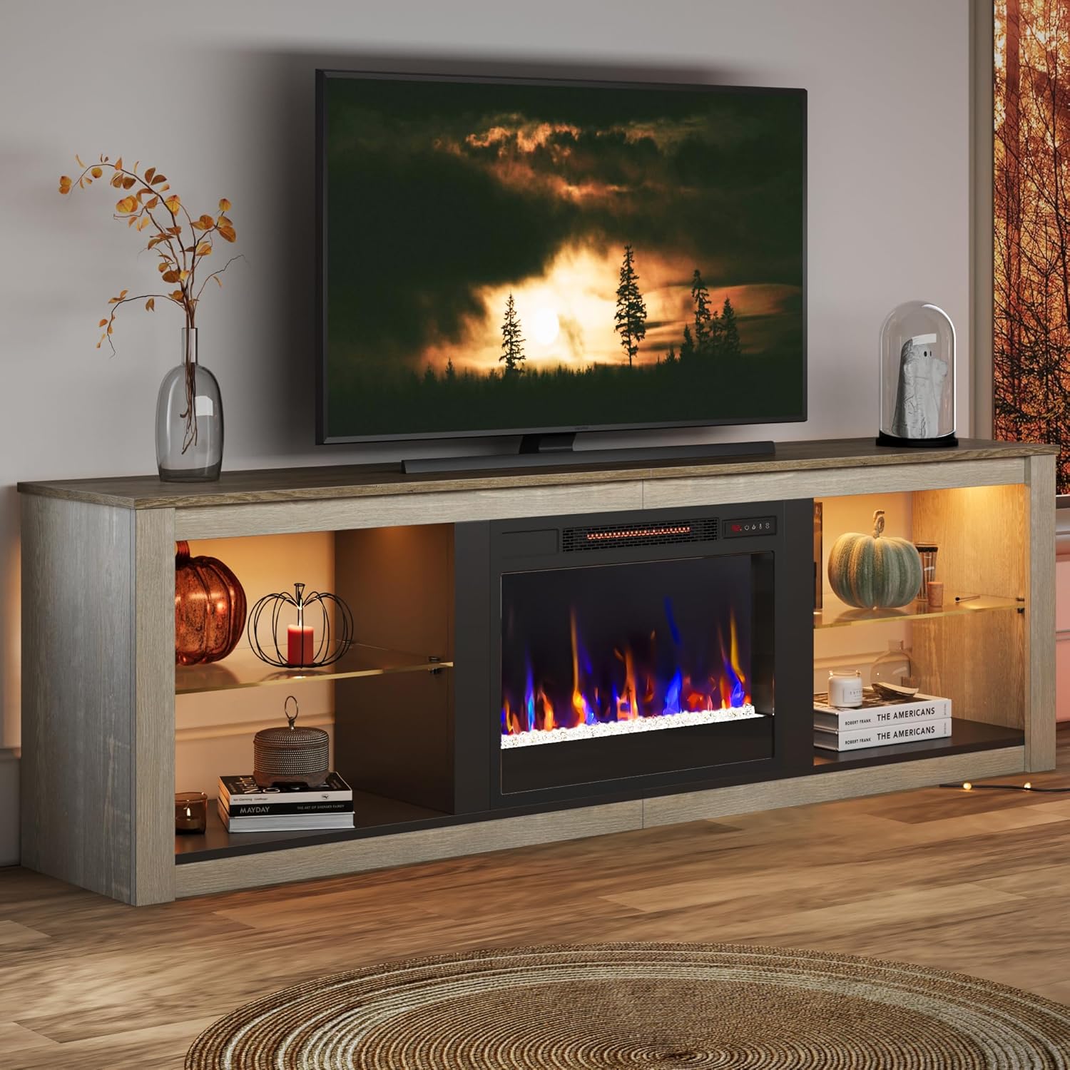 Bestier Fireplace TV Stand for 75 inch TV with Electric Fireplace