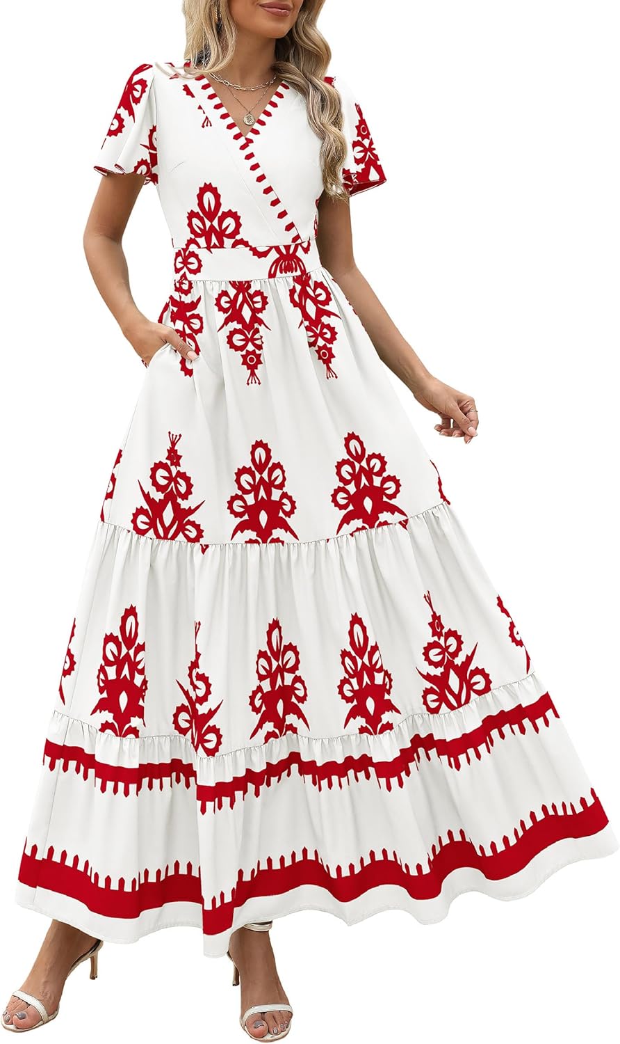 PRETTYGARDEN Womens Boho Maxi Dress with Pockets for Summer