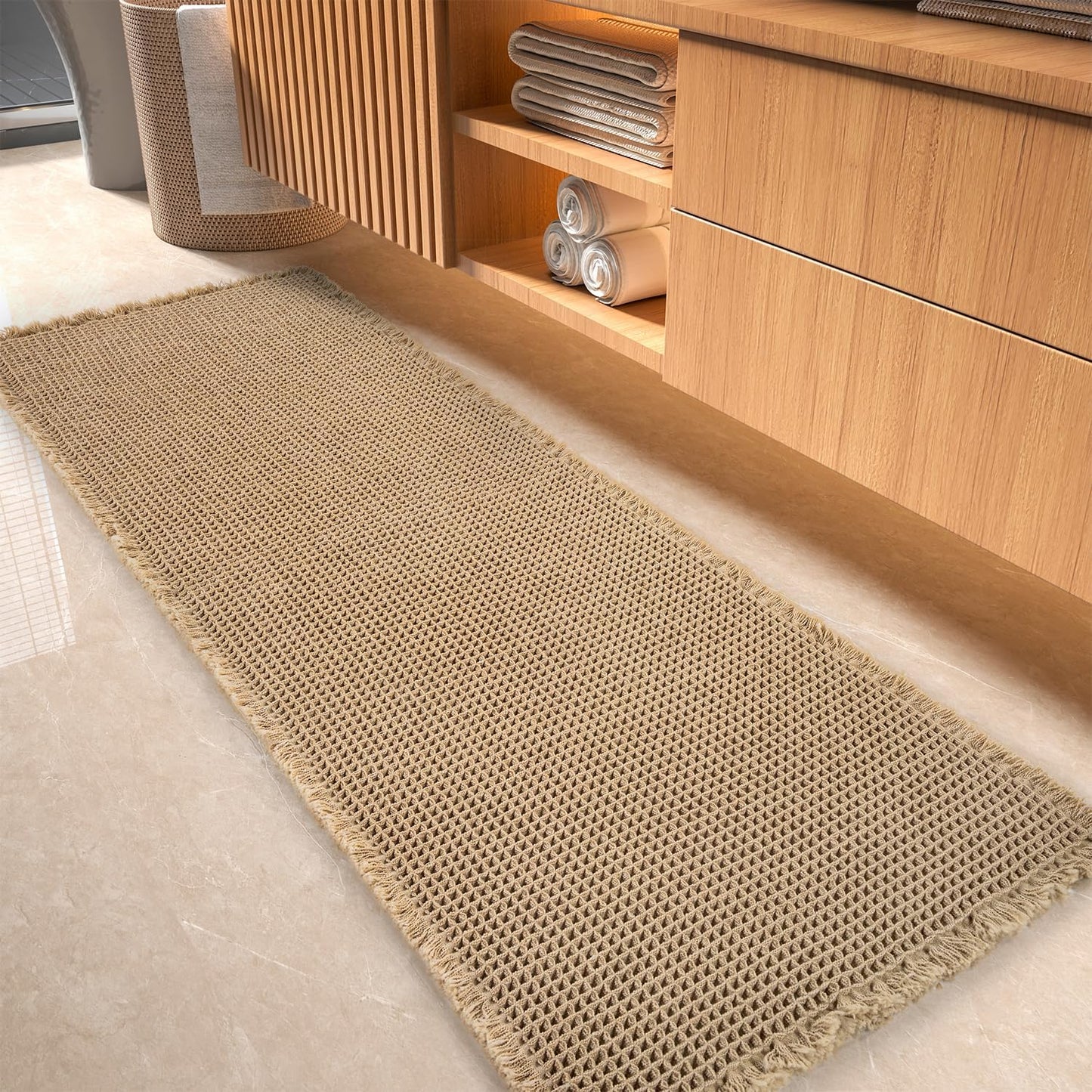 Tchdio Waffle Bath Mat Runner Rug for Absorbent Comfort