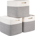 13 in Kallax Cube Storage Bins 3-Pack - Grey & White Cotton Rope