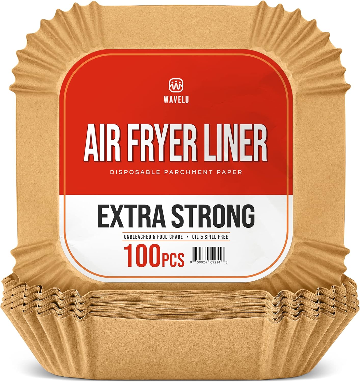 WAVELU Air Fryer Liners | Extra Strong 100pcs | Food-Grade Non-Stick | Oil-Proof Sheets