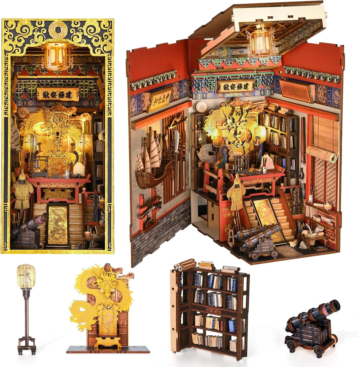 DIY Miniature Dollhouse Book Nook Kit with LED Light Decor