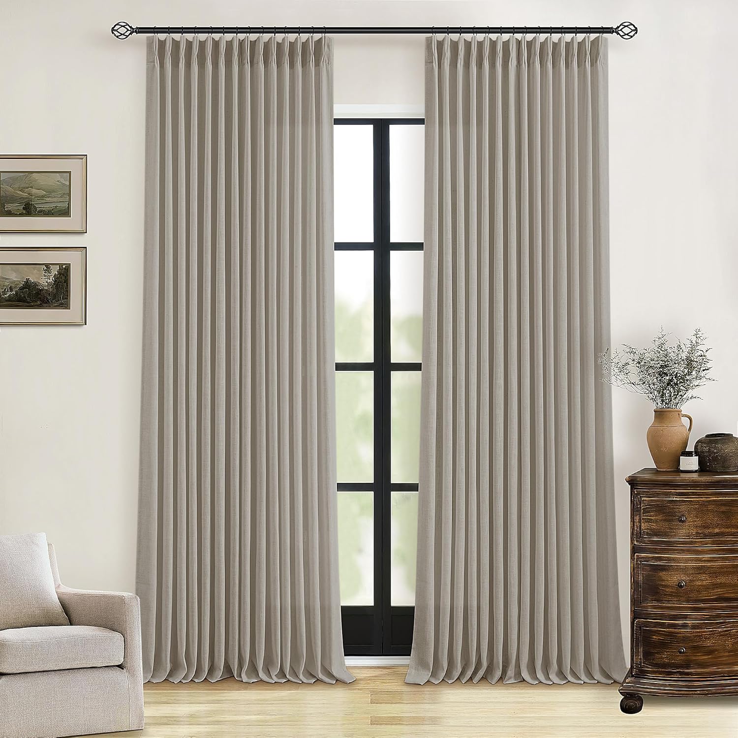 Burlywood Birch Linen Pinch Pleated Curtains for Living Room