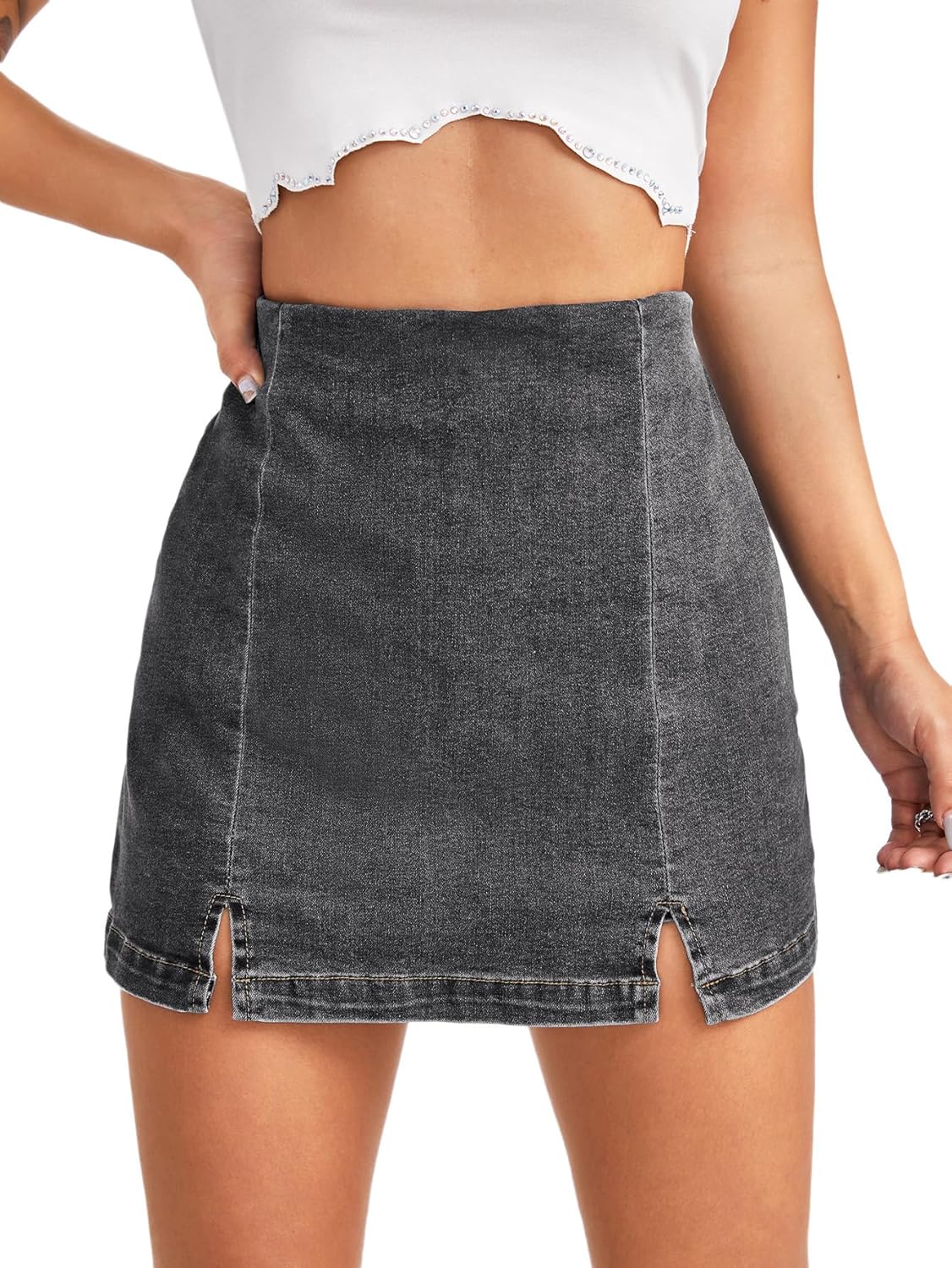 Floerns Women's Casual Split Hem High Waist Denim Skorts