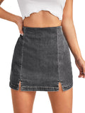 Women's Casual Split Hem High Waist Denim Skorts - Stretchy Comfort