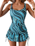 One Piece Swimdress Swimsuit with Drawstring Tummy Control Shoes