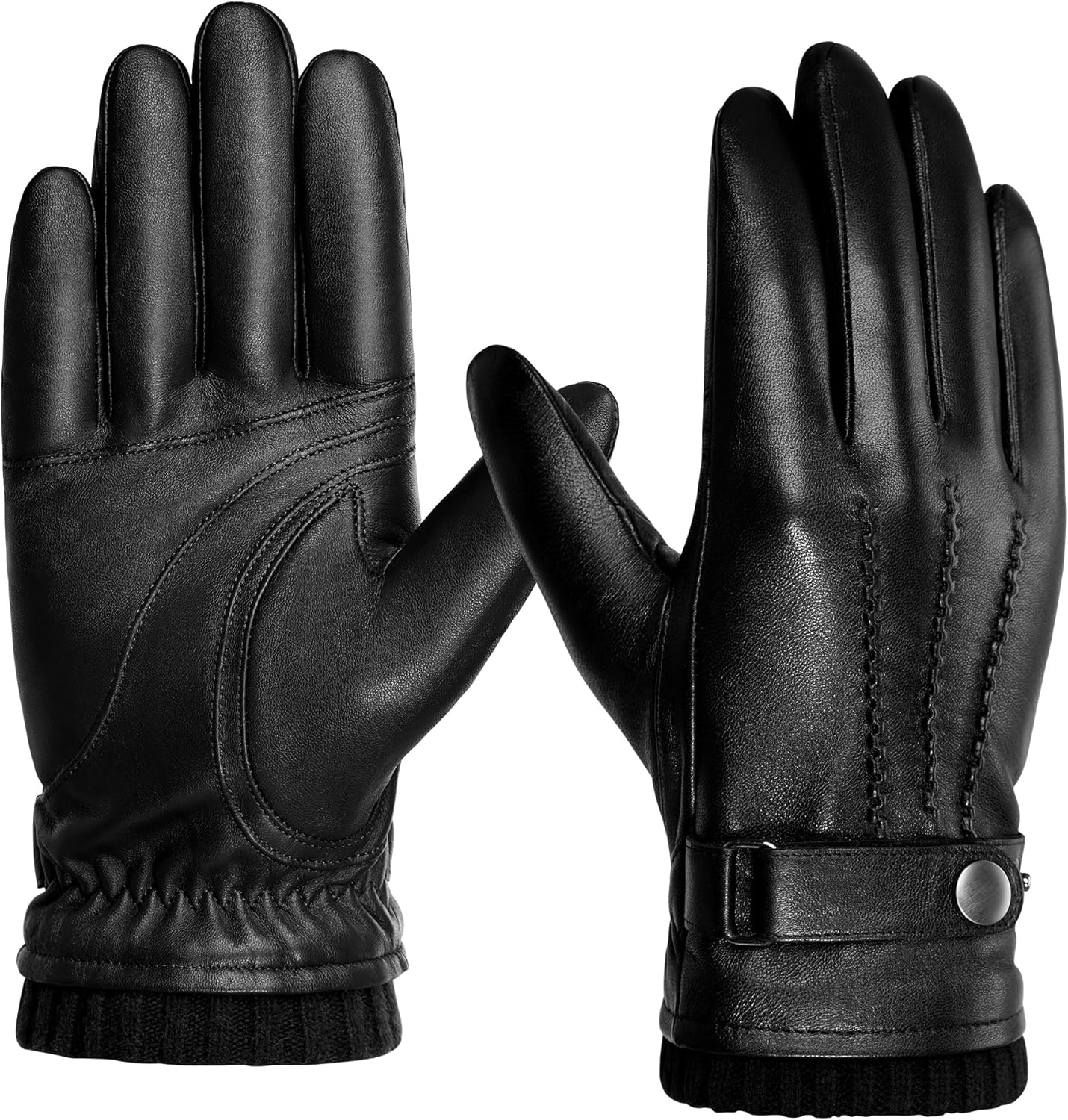 BISON DENIM Men's Sheepskin Leather Touchscreen Gloves