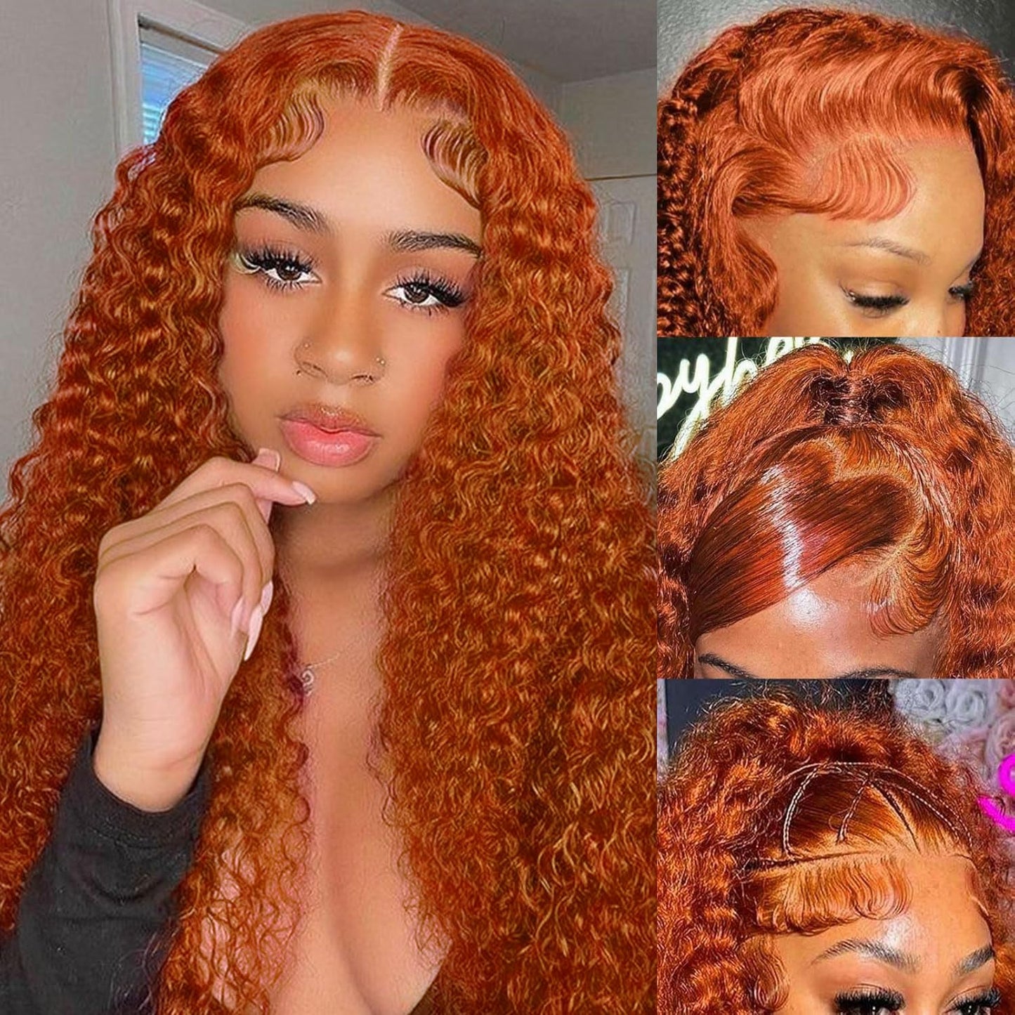 22 Inch Ginger Lace Front Wigs Human Hair Deep Wave for Women