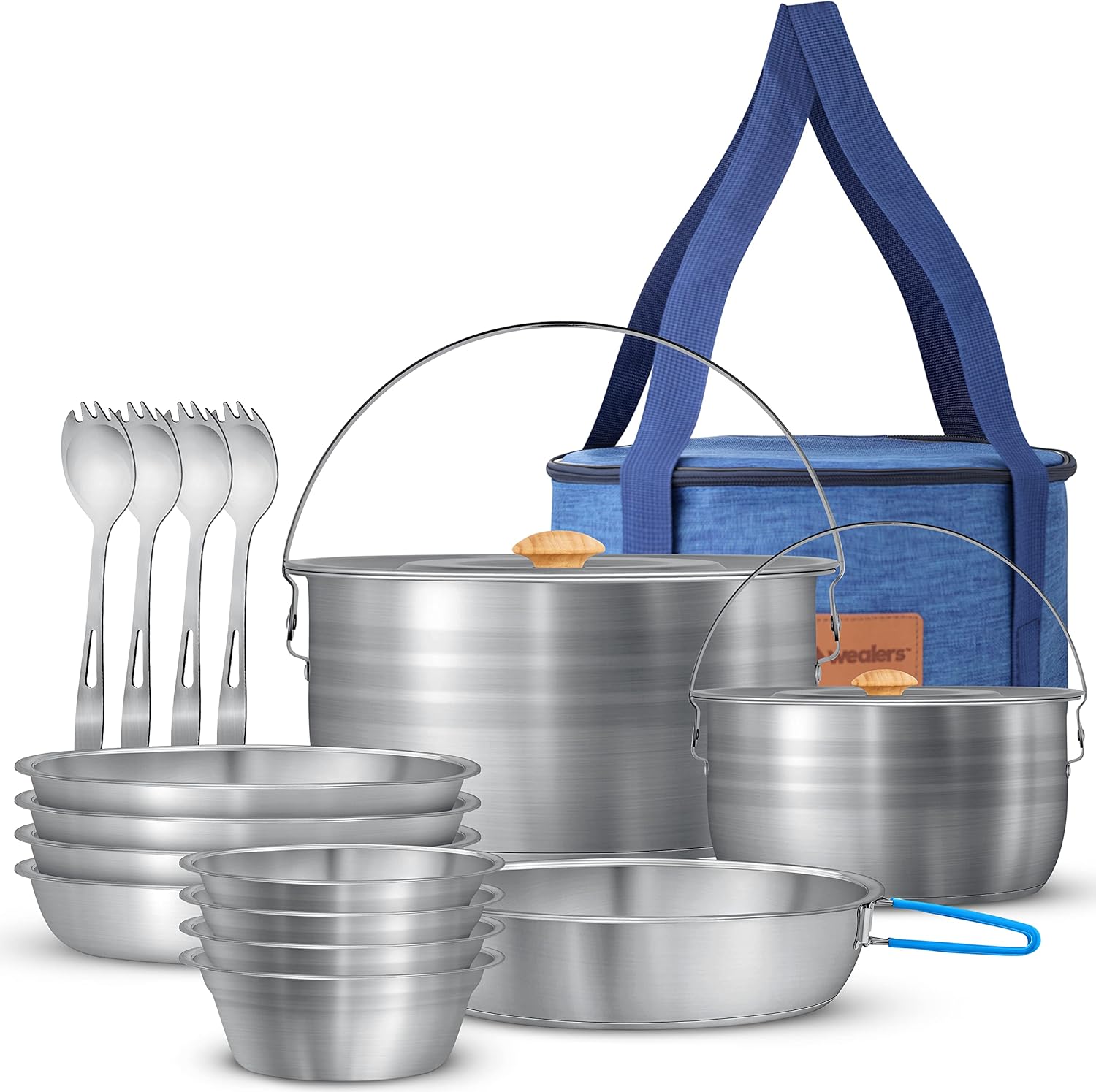 17-Piece Stainless Steel Camping Cookware Set for Outdoor Dining