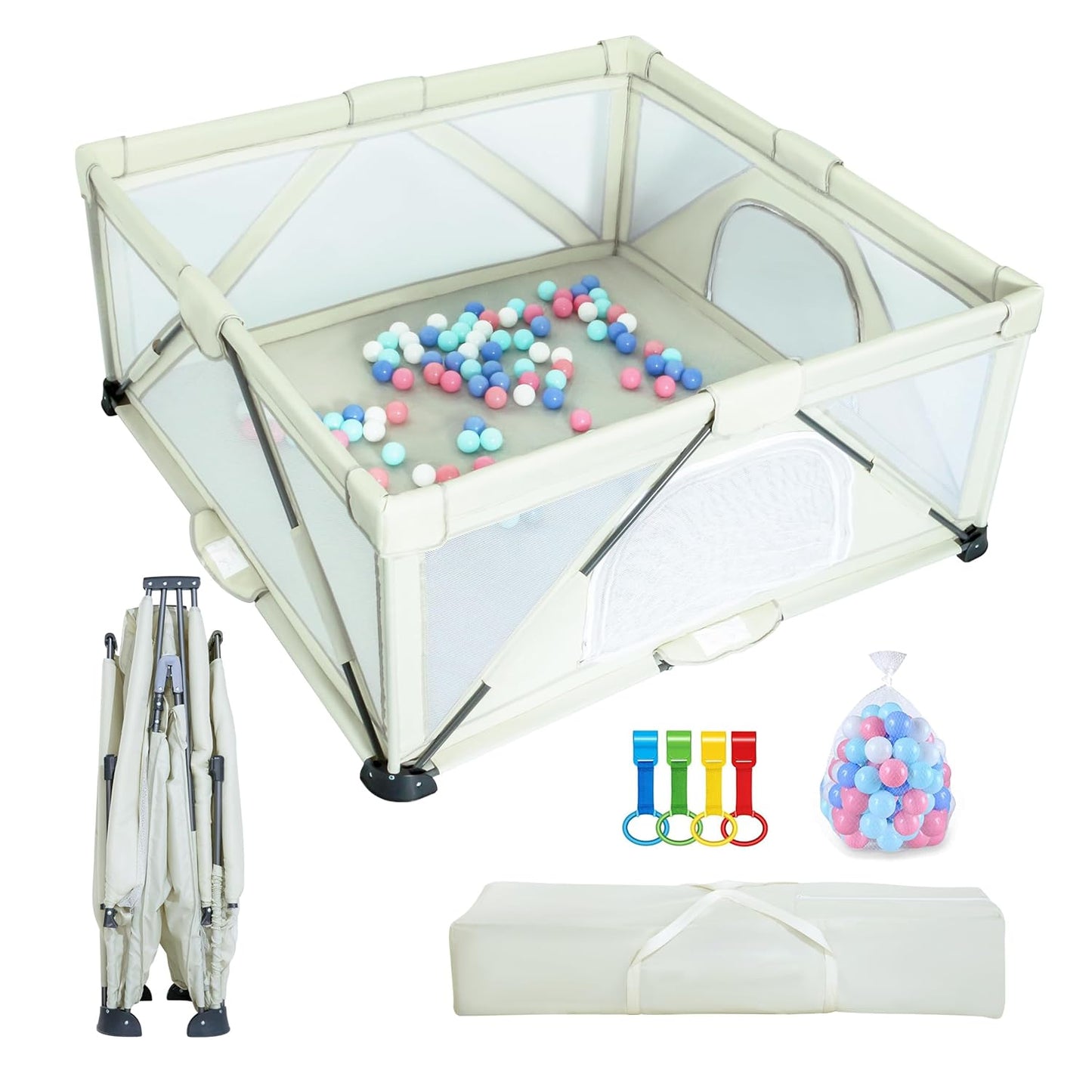 Large Foldable Baby Playpen 47X63 inch for Safe Playtime