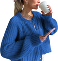 Crochet Cardigan Sweaters for Women Chunky Knit Crew Neck - Cozy Fit