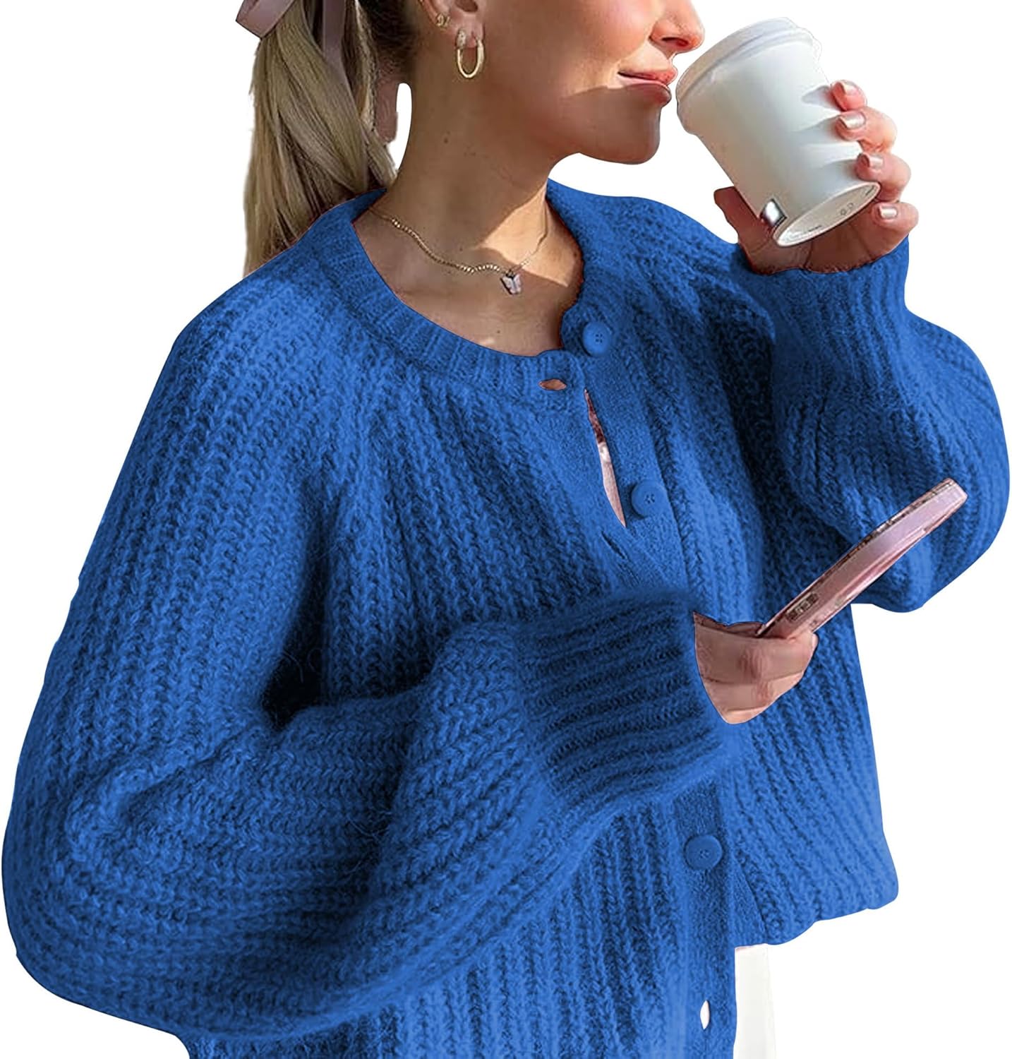 Crochet Cardigan Sweaters for Women - Chunky Knit Open Front
