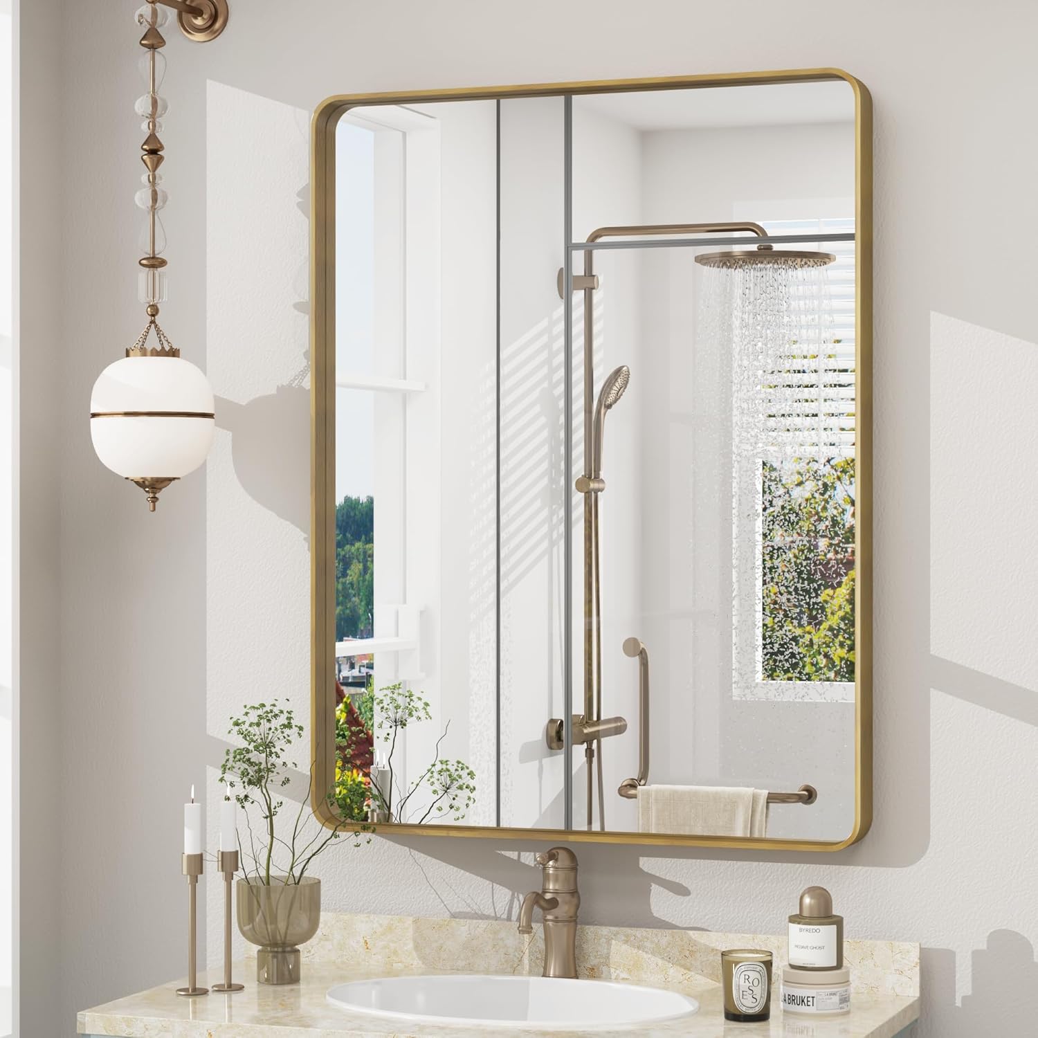 22x30 Brushed Gold Bathroom Mirror for Elegant Home Decor