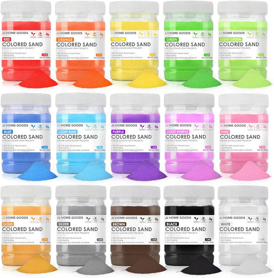 JJ CARE Colored Sand Art Kit for Kids - 15 Vibrant Colors