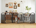 144in Foldable Freestanding Dog Gate with Door 32in Height - No