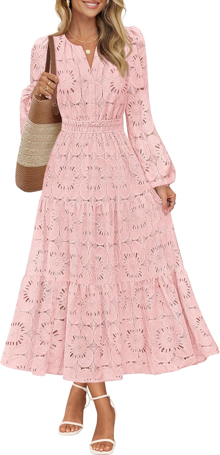 Floral Maxi Dress for Women with Pockets and Lace Detail