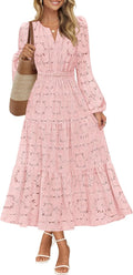 Elegant Women's Floral Maxi Dress with Lace Eyelet Details