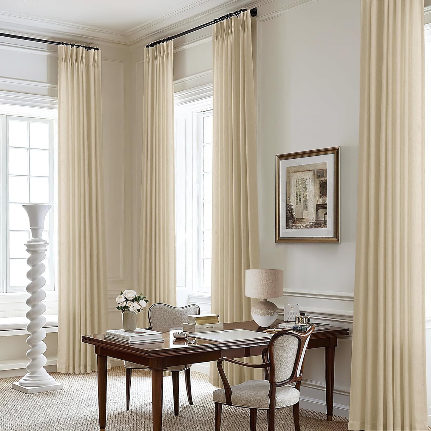 Pinch Pleated Linen Sheer Curtains 108 Inches Long for Living Room